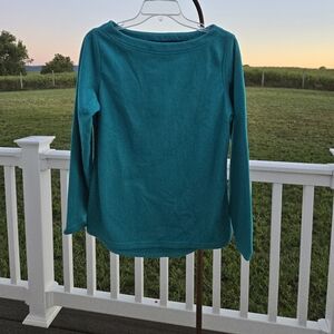 New Lands' End Teal Boat Neck Fleece Top Size PS 6-8